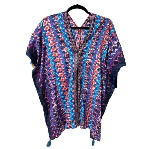 Miraclesuit Bella Alba Cotton Caftan Cover-Up in Midnight Blue (M) - Picture 6 of 14